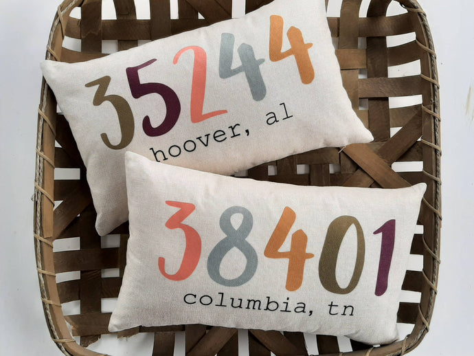 Colorful Zip Code and City/State Pillow