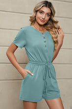 Load image into Gallery viewer, Drawstring Half Button Short Sleeve Romper