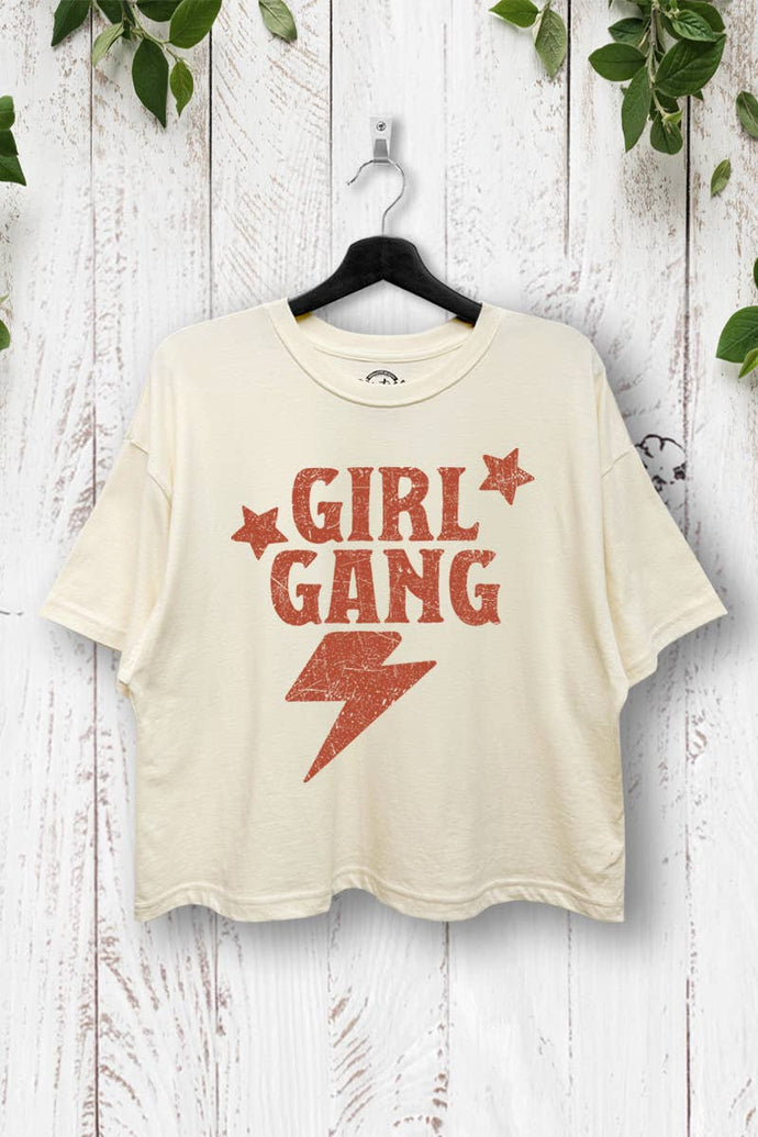 VPC143-P6233 - GIRL GANG BOXY CROP T-SHIRT: CREAM / MEDIUM