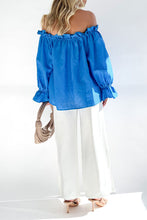 Load image into Gallery viewer, Drawstring Off-Shoulder Flounce Sleeve Blouse