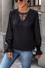 Load image into Gallery viewer, Lace Detail Smocked Flounce Sleeve Blouse