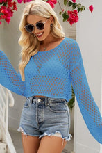 Load image into Gallery viewer, Openwork Round Neck Dropped Shoulder Knit Top