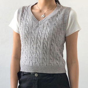 Cable-knit V-Neck Sweater Vest ( 3 colors)