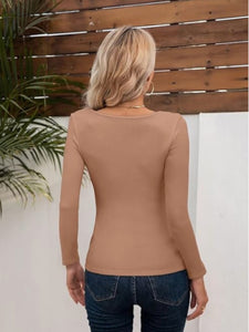 Asymmetrical Neck Long Sleeve T-Shirt ( 8 colors)