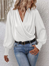 Load image into Gallery viewer, Surplice Smocked Lantern Sleeve Blouse