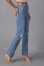 Load image into Gallery viewer, Distressed Raw Hem Straight Jeans with Pockets