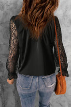 Load image into Gallery viewer, Lace Detail Mock Neck Flounce Sleeve Blouse