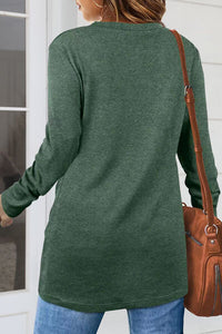 Ruched Round Neck Long Slleeve T-Shirt