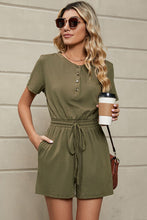Load image into Gallery viewer, Drawstring Half Button Short Sleeve Romper