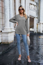 Load image into Gallery viewer, Ruffled Heathered V-Neck Long Sleeve T-Shirt
