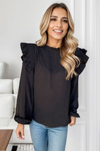 Load image into Gallery viewer, Ruffled Mock Neck Balloon Sleeve Blouse