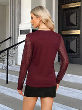 Load image into Gallery viewer, Waffle-Knit Round Neck Long Sleeve Blouse