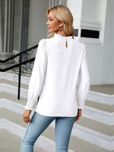 Load image into Gallery viewer, Frill Mock Neck Lantern Sleeve Blouse
