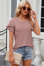 Load image into Gallery viewer, Eyelet Round Neck Petal Sleeve T-Shirt